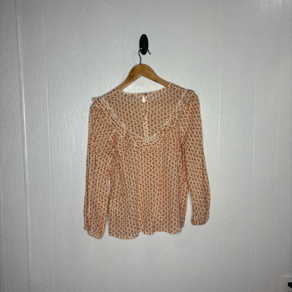 Madewell Floral Ruffle Blouse in Cream and Orange - Picture 13 of 13